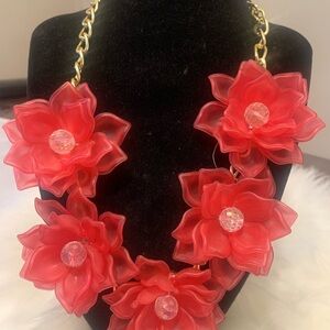 Bold Red Floral Statement Necklace - Women Jewelry